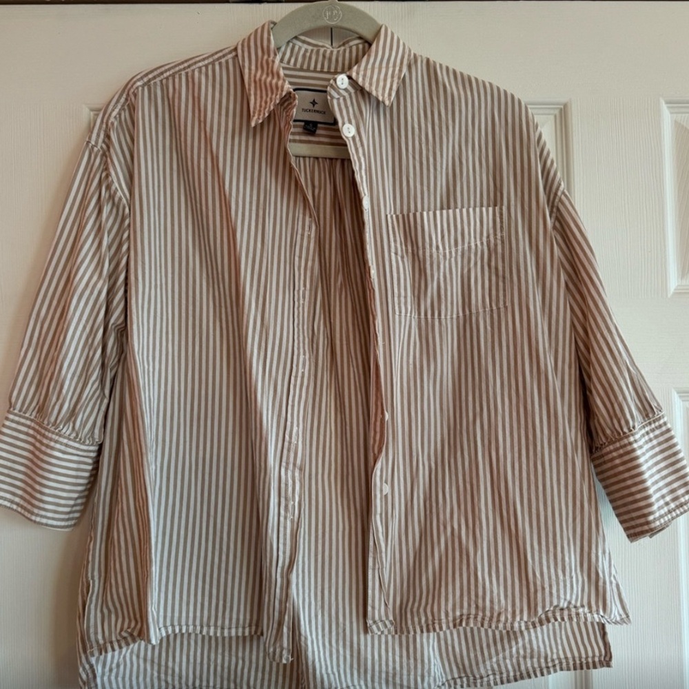 Tuckernuck Beige and White Striped Button-Down Shirt